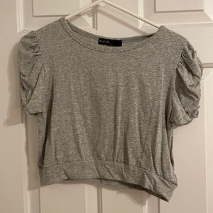 Grey puffed sleeve crop shirt
